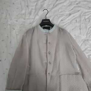Emporio Armani Gray/mint Textured Lightweight, Sheer Button-Up Jacket